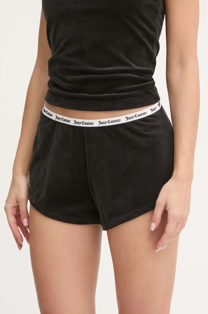 Pyžamové šortky Juicy Couture AUSTYN RIB VELOUR SHORTY dámske, čierna farba, JCLHS125502