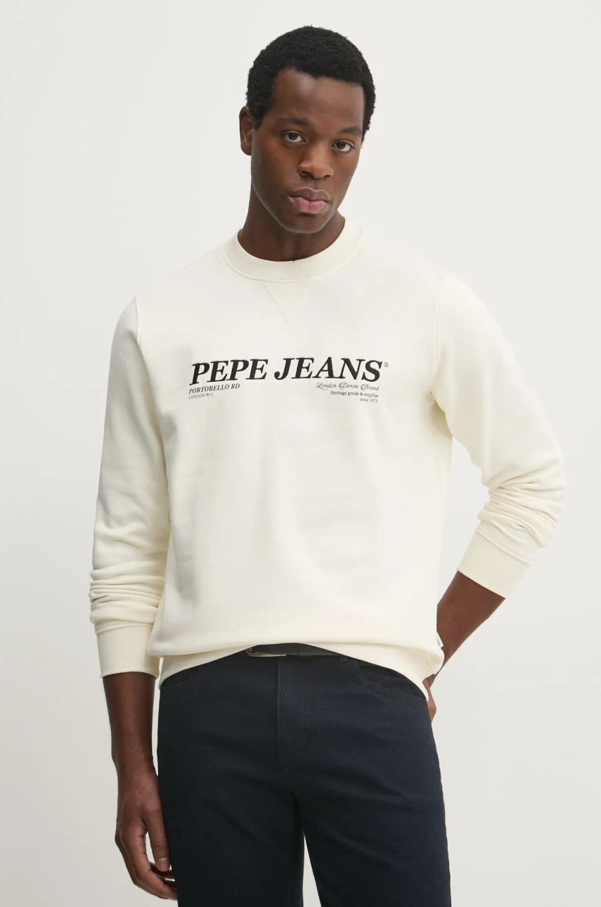 Mikina Pepe Jeans DYLAN CREW pánska, béžová farba, s nášivkou, PM582756
