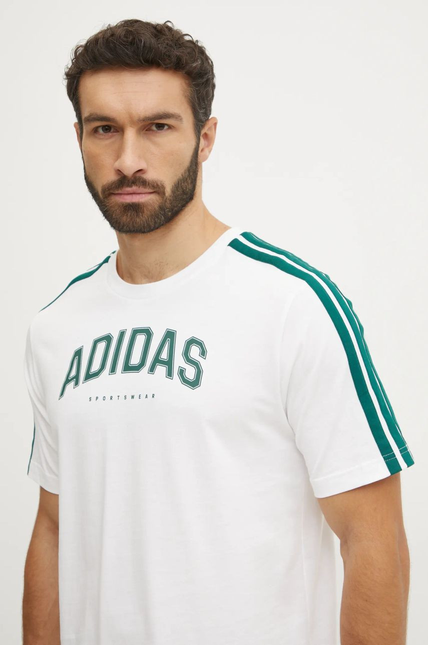 Bavlnené tričko adidas M C COLLE Collegiate pánske, béžová farba, vzorované, JJ3868