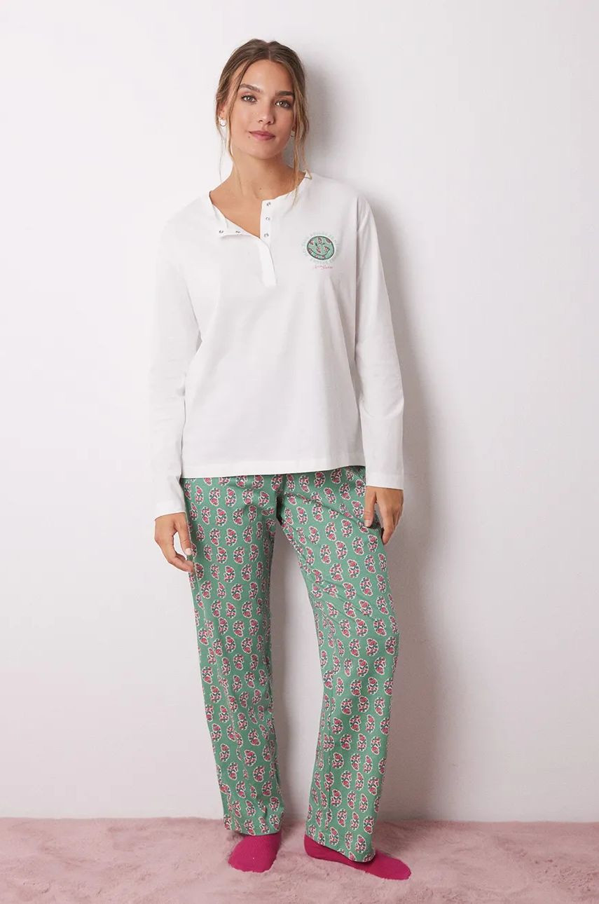 Bavlnené pyžamo women'secret VERY MERRY béžová farba, bavlnená, 3138658