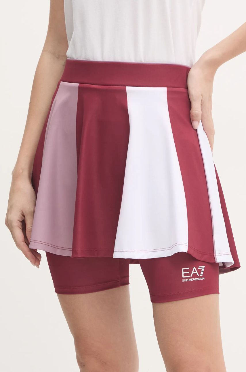 Športová sukňa EA7 Emporio Armani bordová farba, mini, áčkový strih, TJ04Z.6DTN51