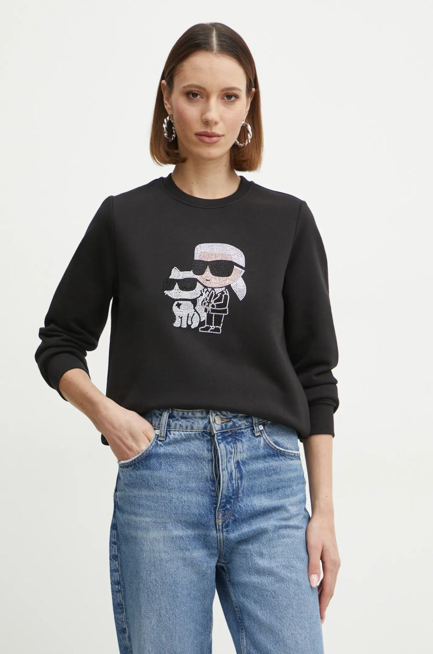 Mikina Karl Lagerfeld dámska, čierna farba, s nášivkou, A1W20081