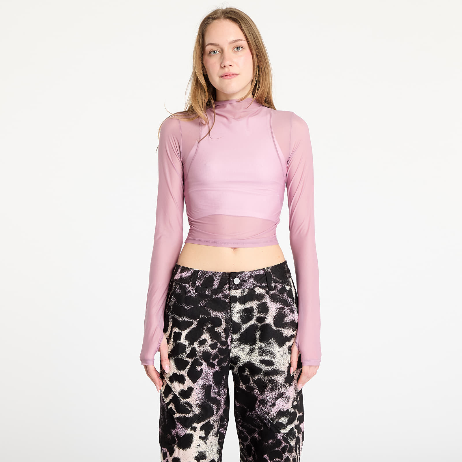 Tričko Nike Zenvy Women's Dri-FIT Long-Sleeve Sheer Top Plum Dust/ White S