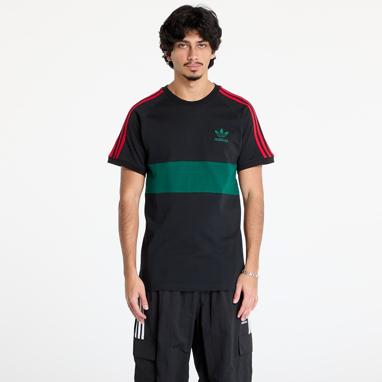 Tričko adidas 3 Stripes Panel T-Shirt Black/ Core Green M