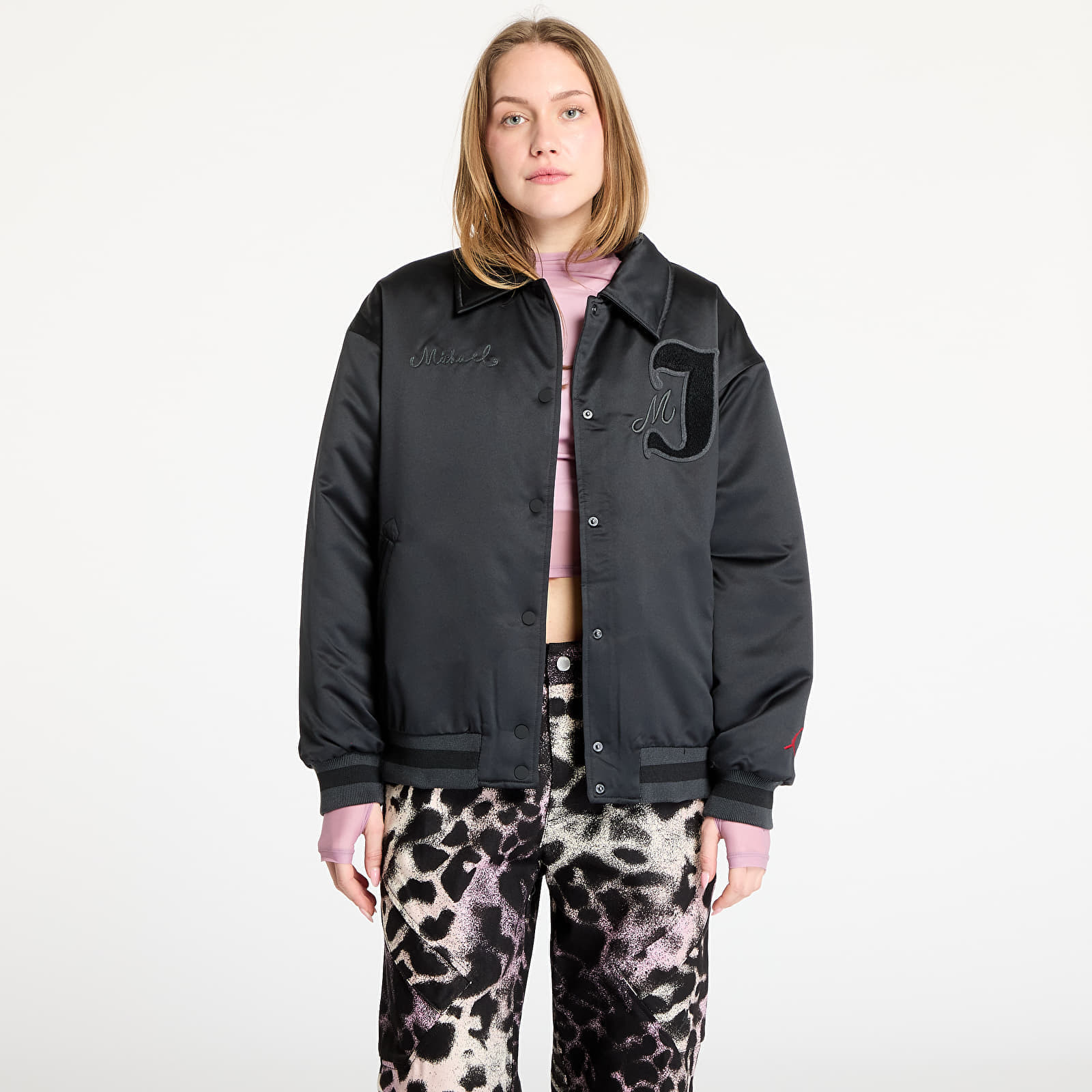 Bomber Jordan Women's Varsity Jacket Black/ Gym Red S