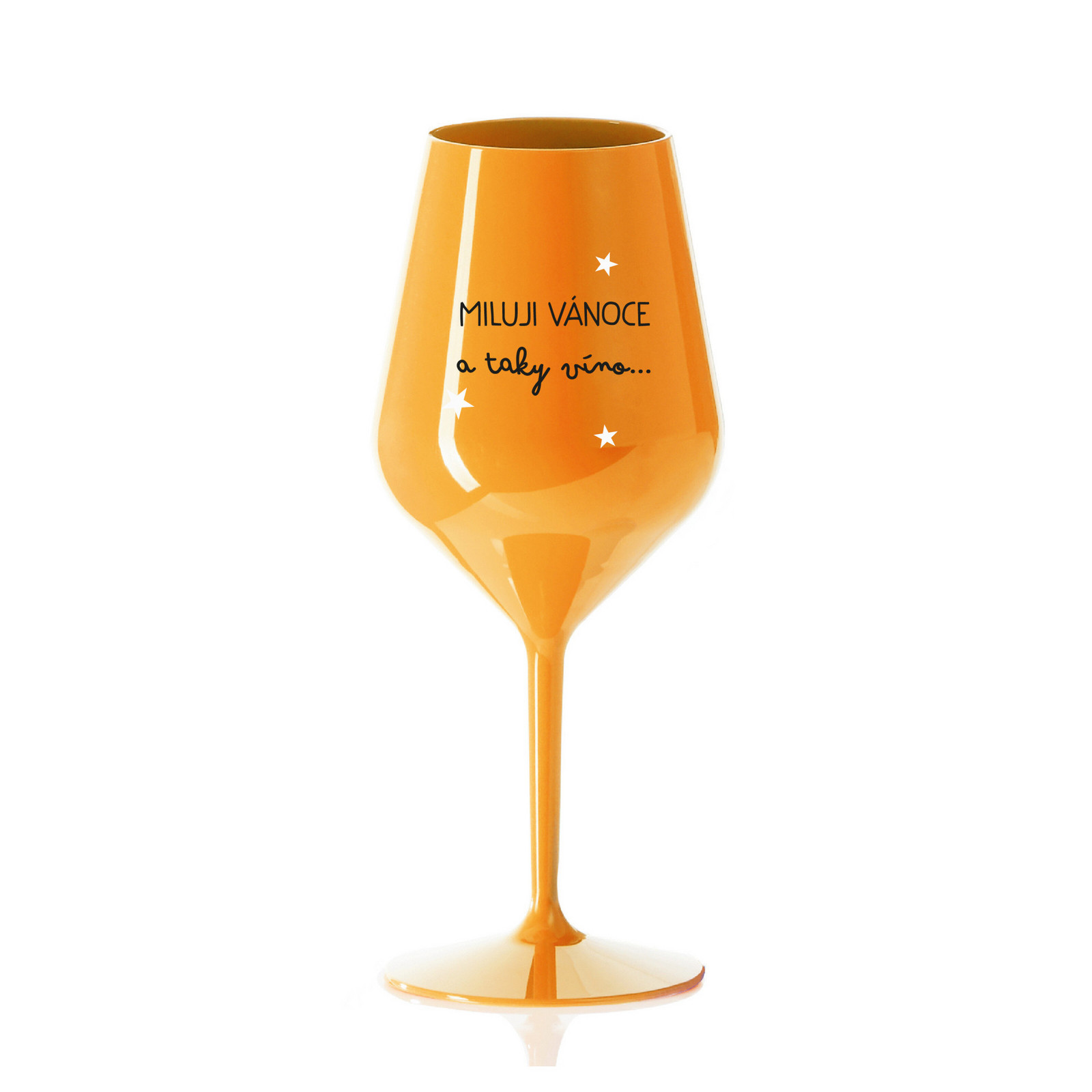 MILUJI VÁNOCE A TAKY VÍNO - oranžová nerozbitná sklenice na víno 470 ml