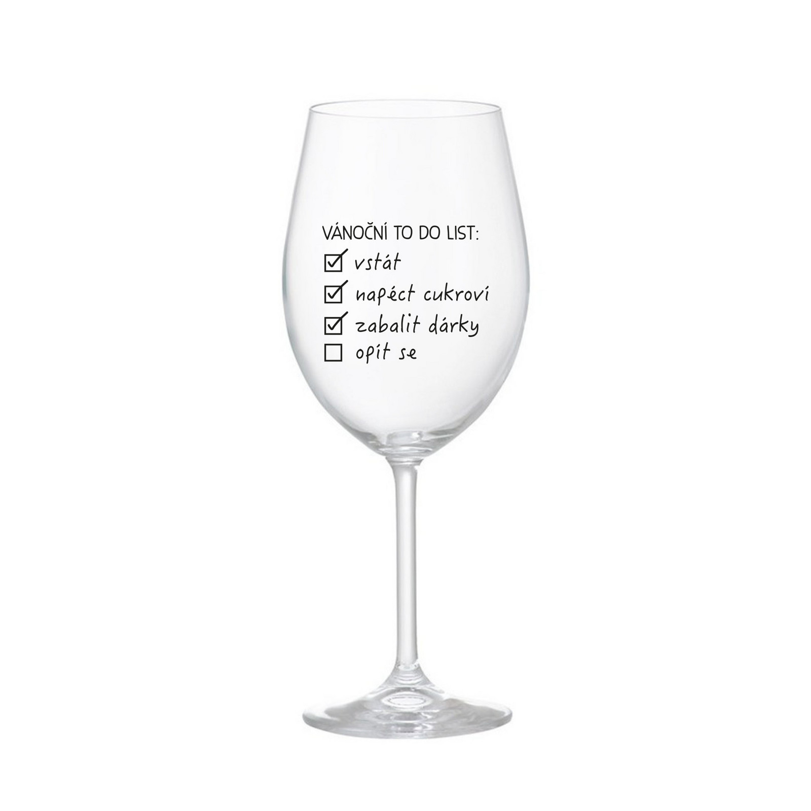 VÁNOČNÍ TODO LIST - čirá sklenice na víno 350 ml