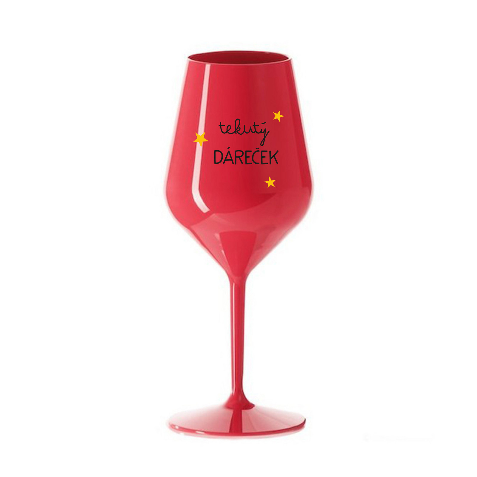 TEKUTÝ DÁREČEK - červená nerozbitná sklenice na víno 470 ml
