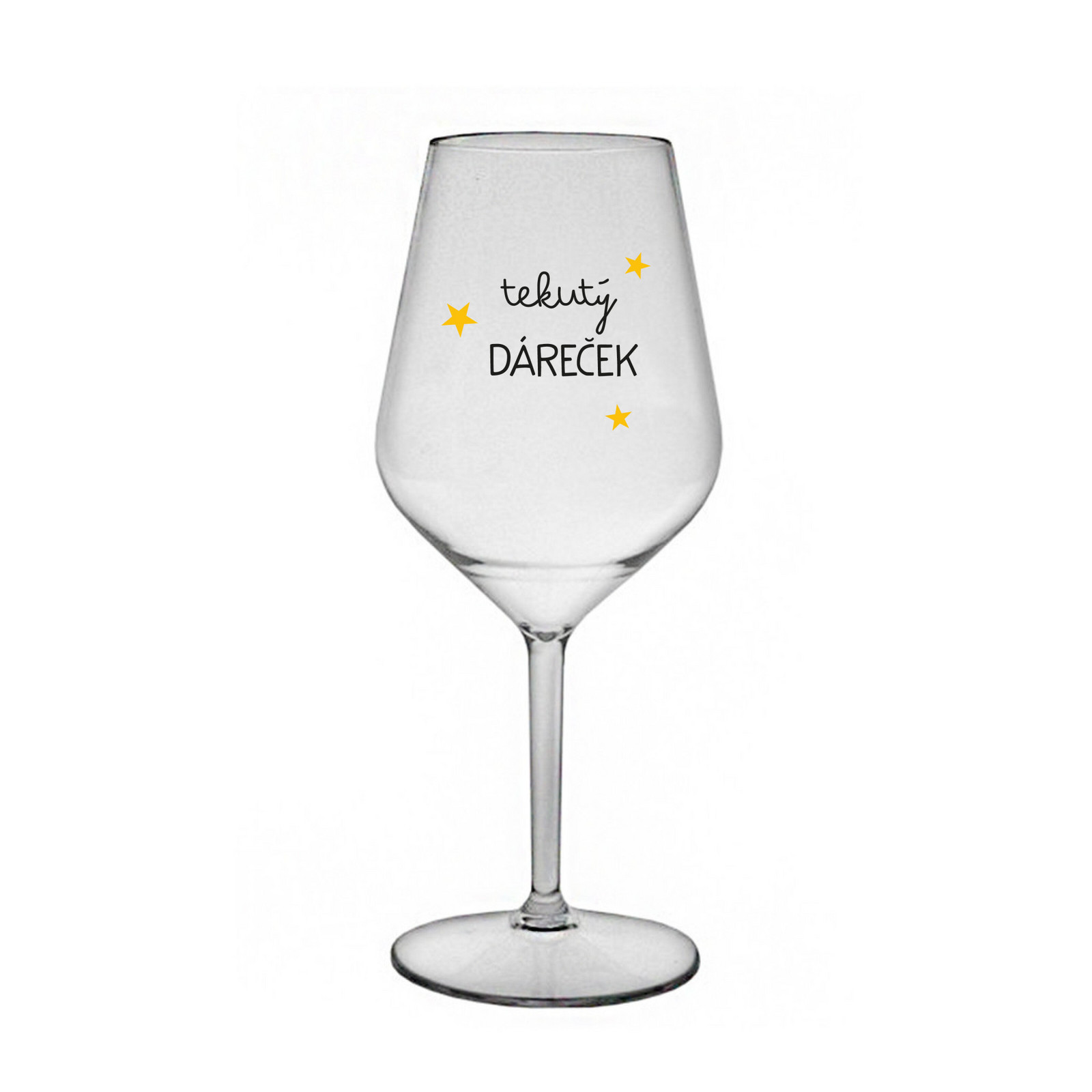 TEKUTÝ DÁREČEK - čirá nerozbitná sklenice na víno 470 ml