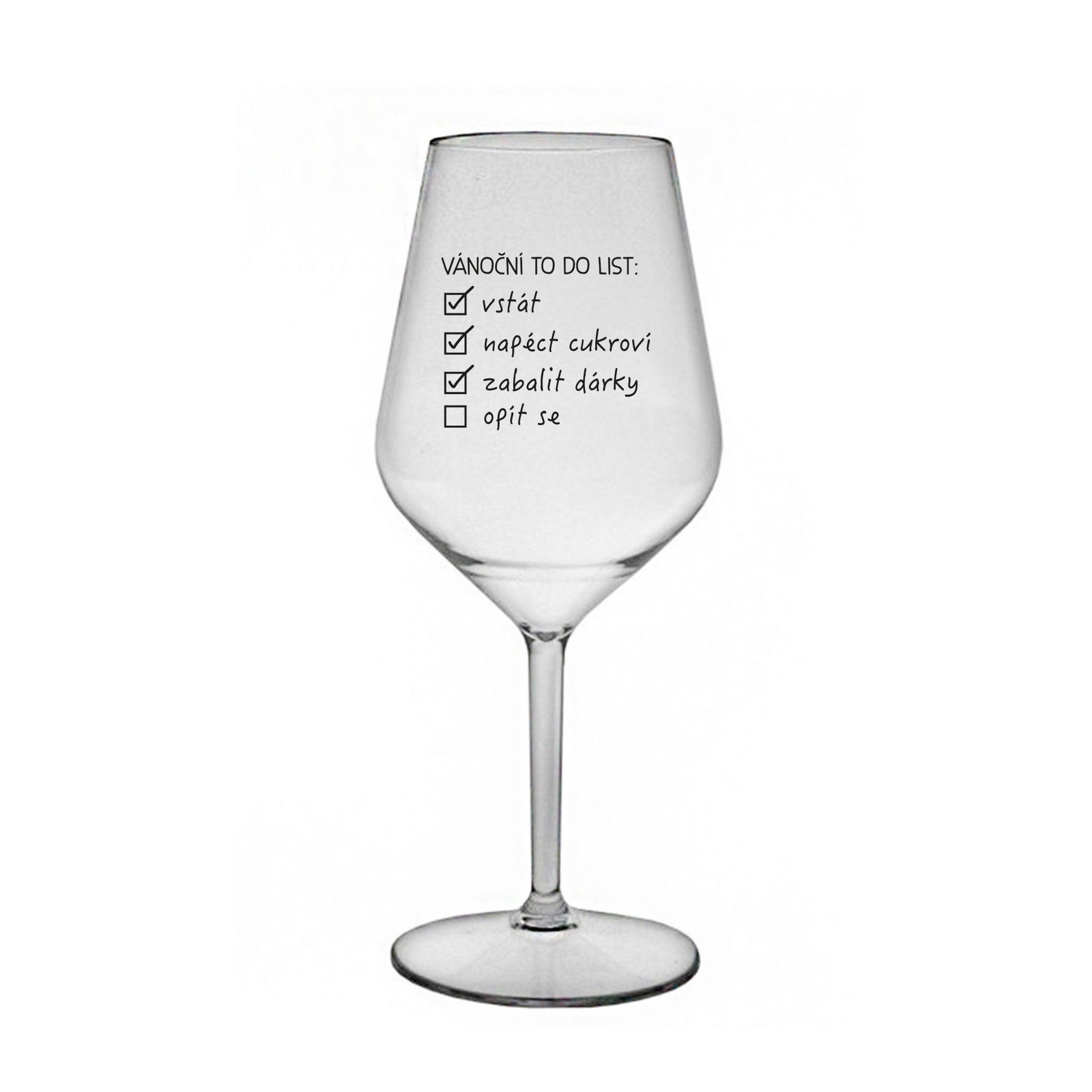 VÁNOČNÍ TODO LIST - čirá nerozbitná sklenice na víno 470 ml