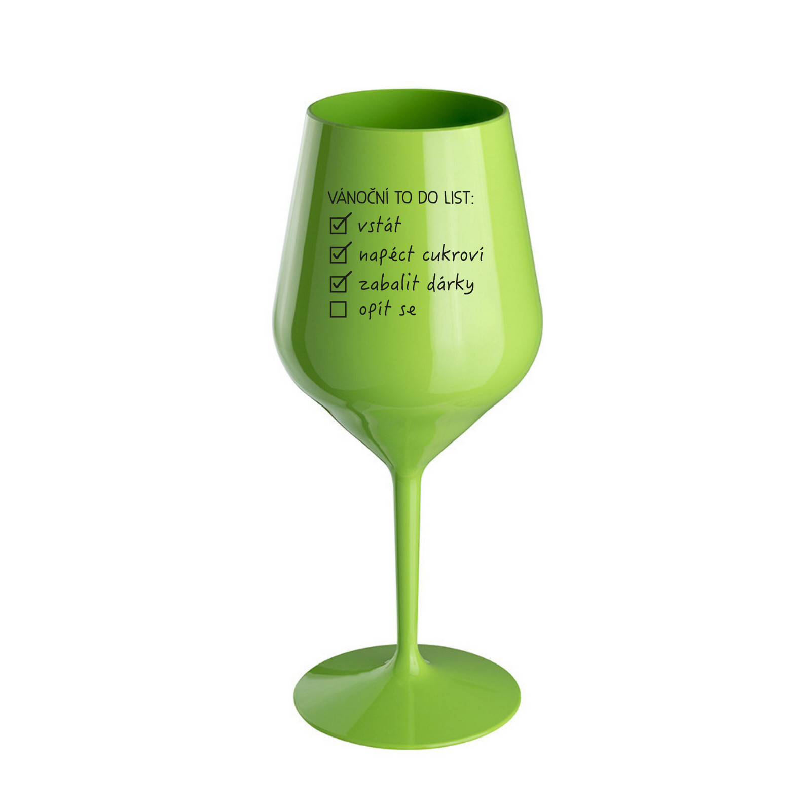 VÁNOČNÍ TODO LIST - zelená nerozbitná sklenice na víno 470 ml