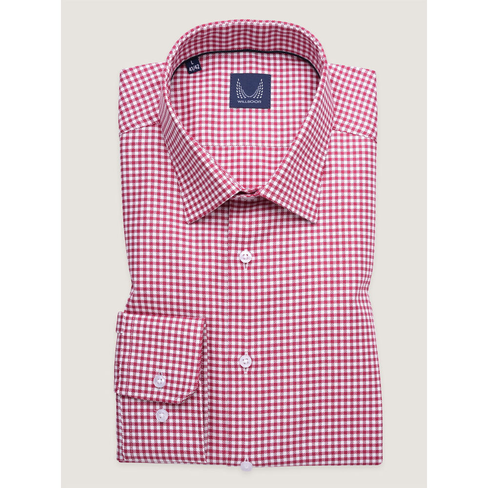 Pánska košeľa slim fit s červeno-bielym kockovaným vzorom 17869