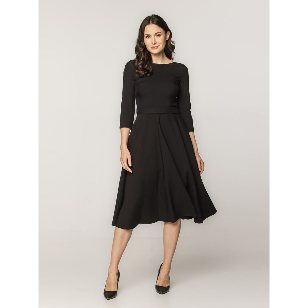 Dámske elegantné čierne midi šaty so zdobením 17879
