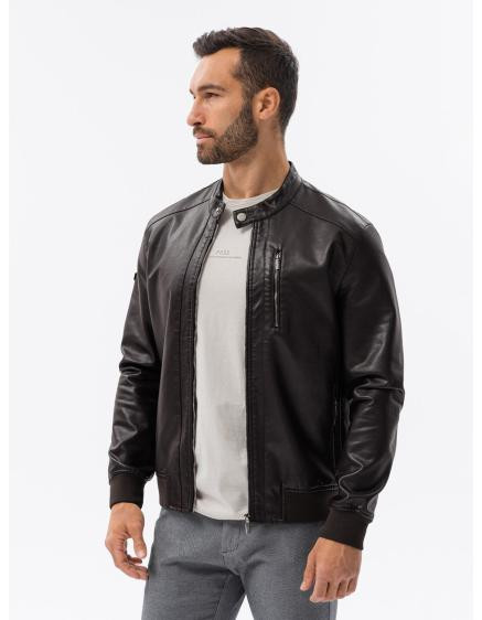 Pánska bunda z umelej kože V1 OM-JAFL-0109 tmavo hnedá