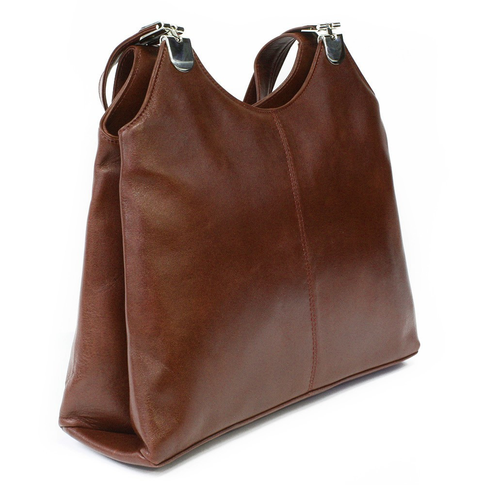 Kožená zipsová kabelka s dvoma popruhmi Arwel 8013 - hnedá