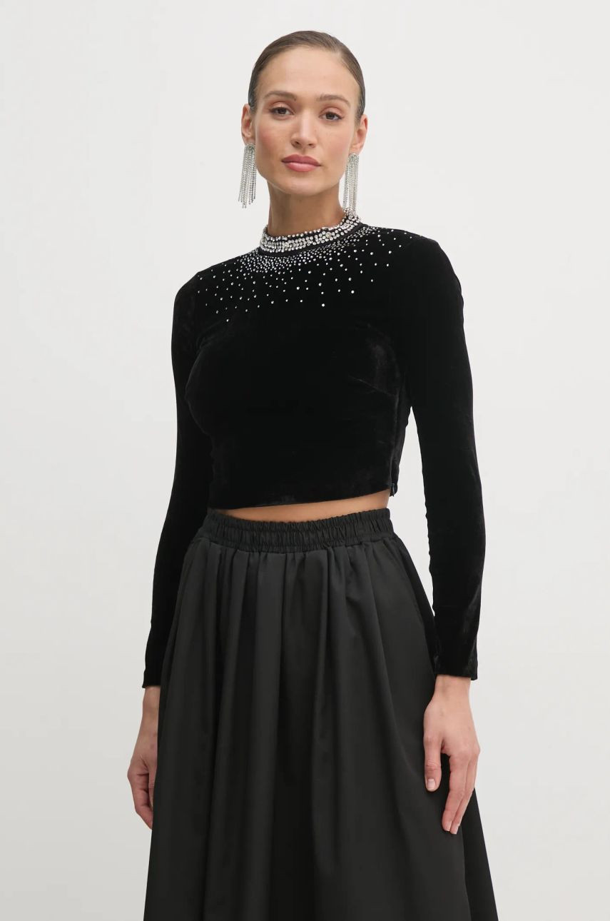 Zamatová blúzka Marciano Guess DANSE čierna farba, s nášivkou, 5RGP26 6313A