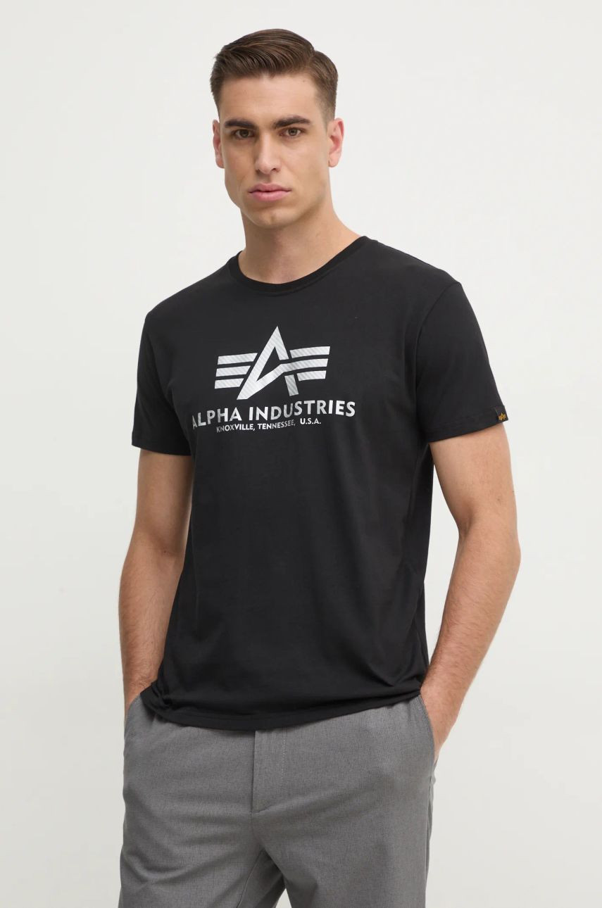Bavlnené tričko Alpha Industries pánske, čierna farba, s potlačou, 100501CB