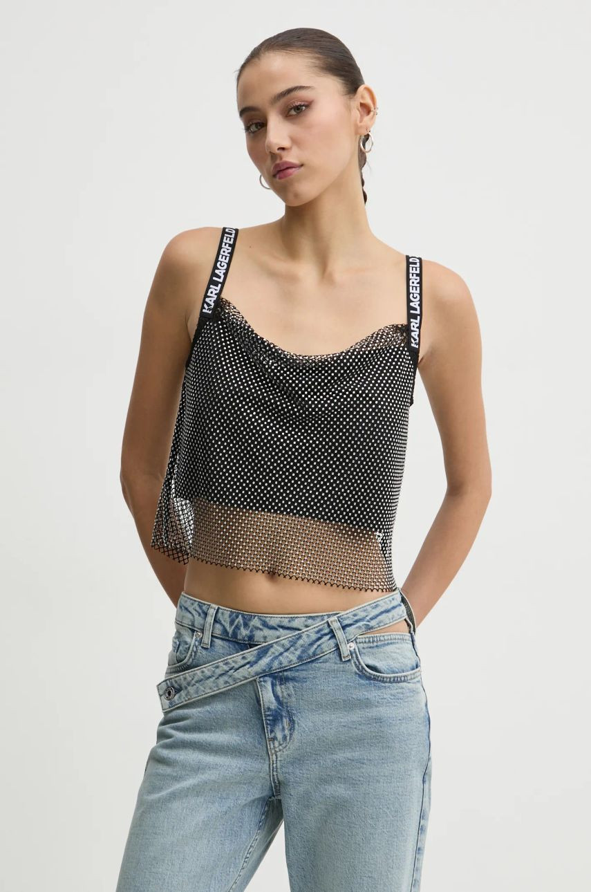 Top Karl Lagerfeld Jeans čierna farba, s nášivkou, A1W11010
