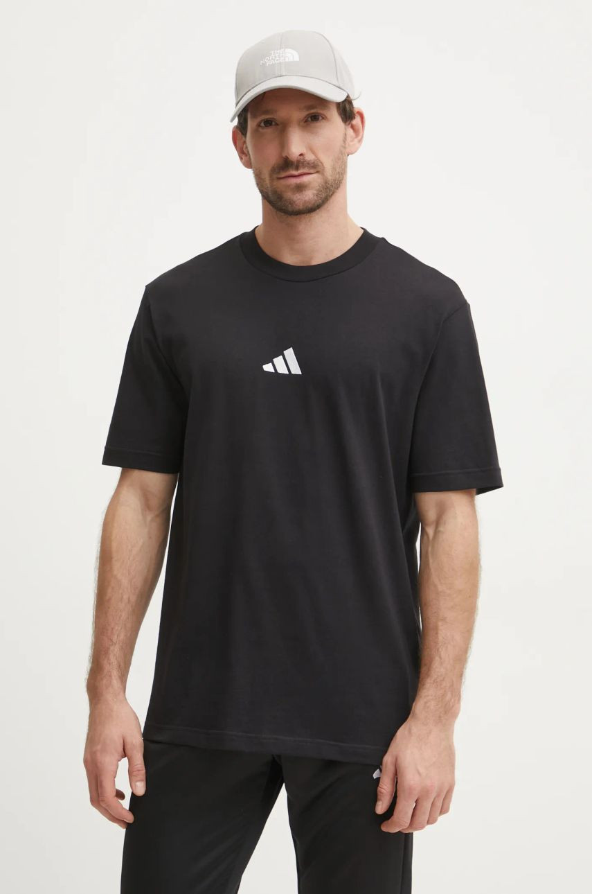 Bavlnené tričko adidas Essential pánske, čierna farba, jednofarebné, JE9024