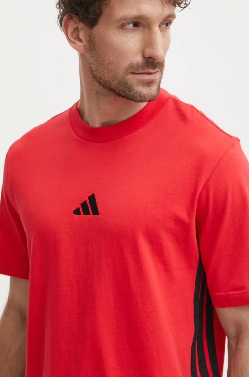 Bavlnené tričko adidas Essentials pánske, červená farba, vzorované, JE6386