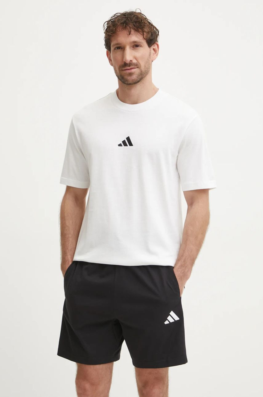 Bavlnené tričko adidas Essential pánske, béžová farba, jednofarebné, JF1092
