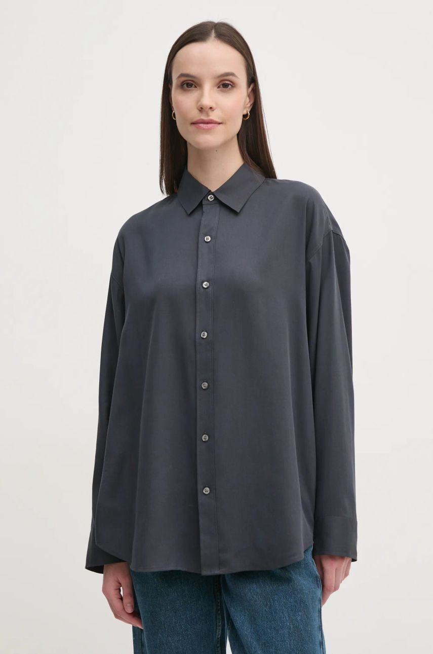 Košeľa Calvin Klein Jeans dámska, šedá farba, voľný strih, s klasickým golierom, J20J224860