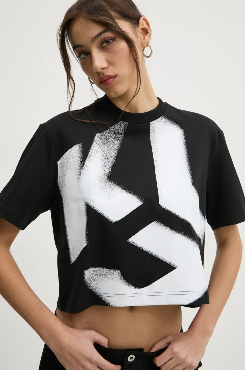 Bavlnené tričko Karl Lagerfeld Jeans dámske, čierna farba, A1W17033