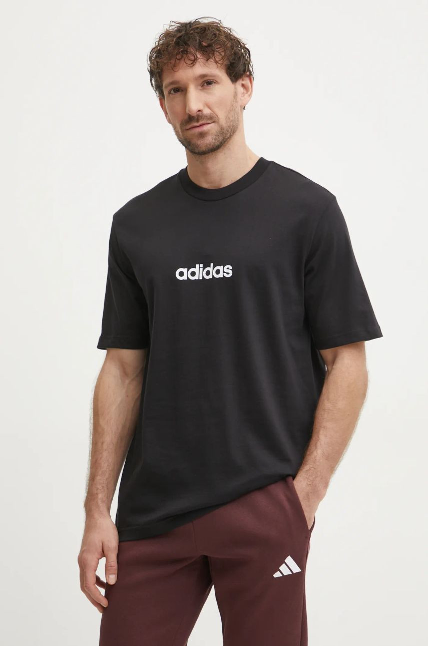 Bavlnené tričko adidas Essentials Linear pánske, čierna farba, s potlačou, JE8993