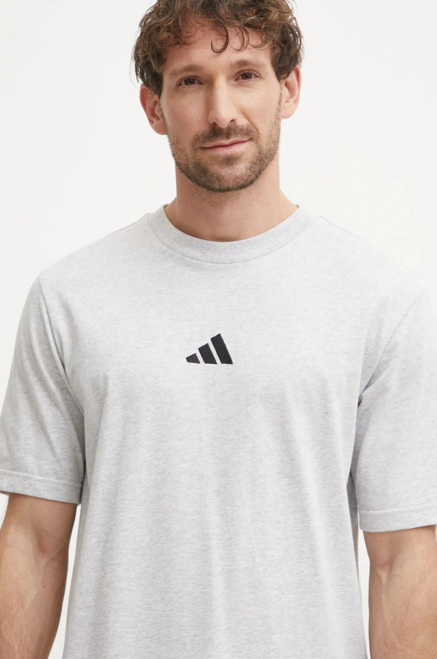 Bavlnené tričko adidas Essential pánske, šedá farba, melanžové, JF1100