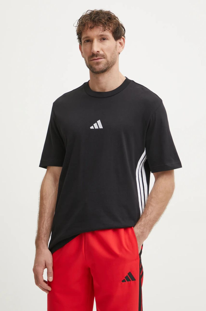 Bavlnené tričko adidas Essentials pánske, čierna farba, vzorované, JD1906