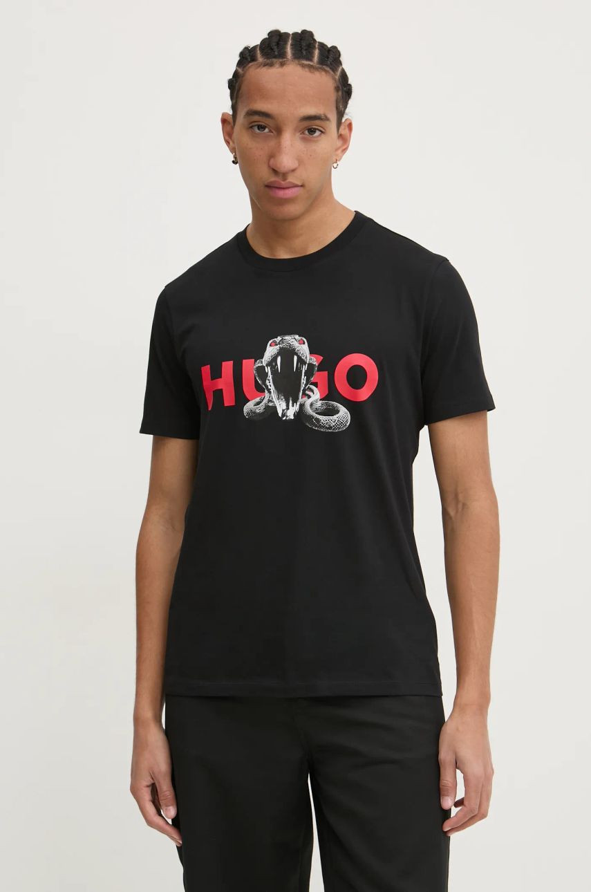 Bavlnené tričko HUGO pánske, čierna farba, jednofarebné, 50530607