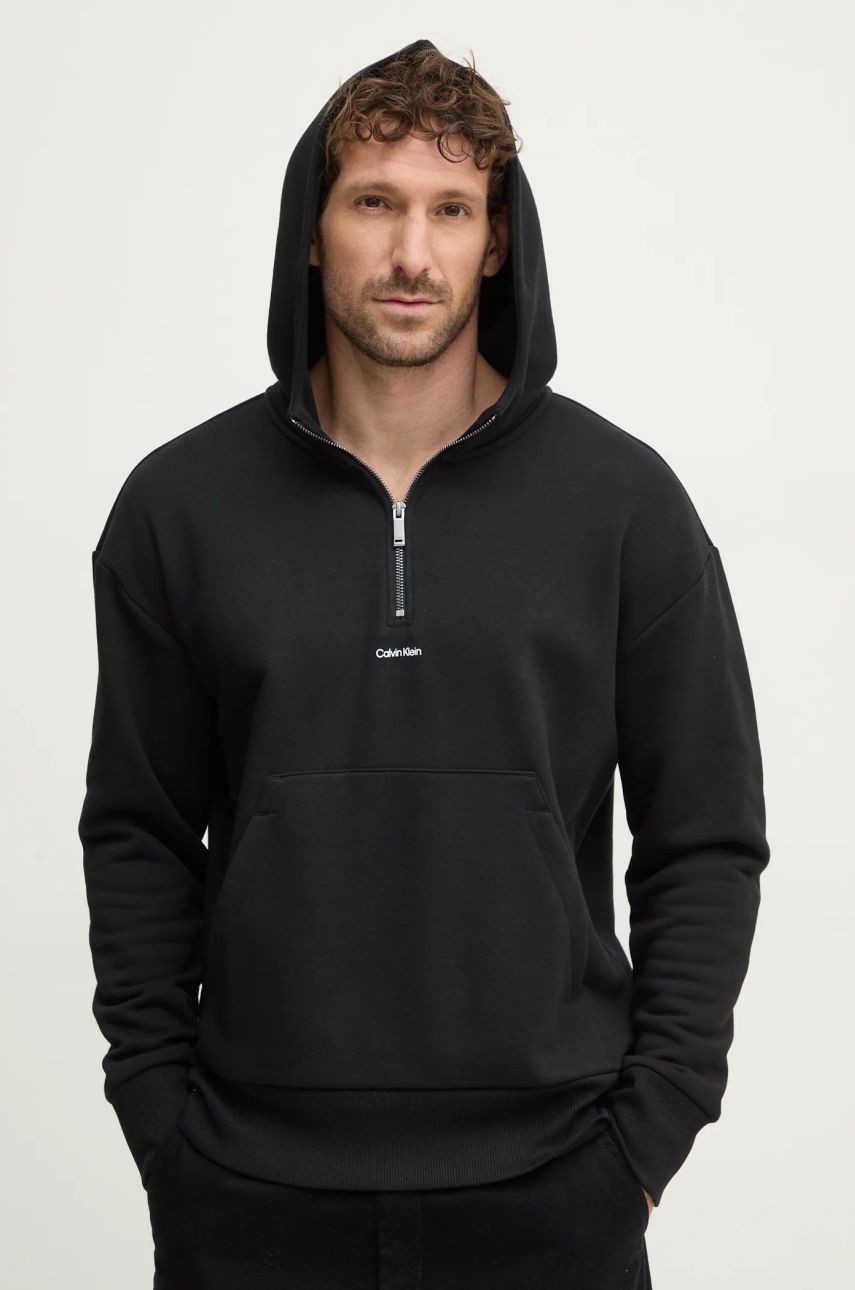 Mikina Calvin Klein pánska, čierna farba, s kapucňou, jednofarebná, K10K113762