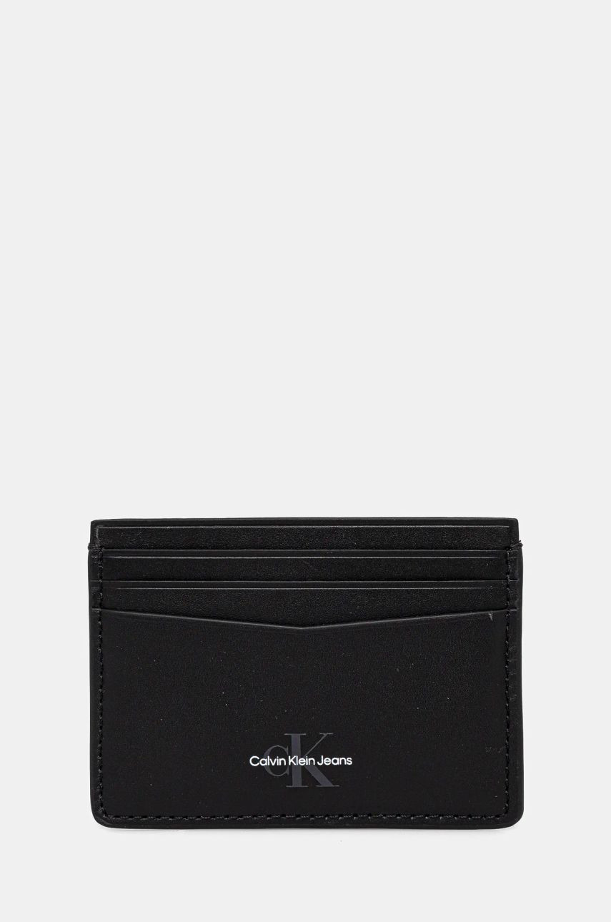 Kožené puzdro na karty Calvin Klein Jeans čierna farba, K50K513180