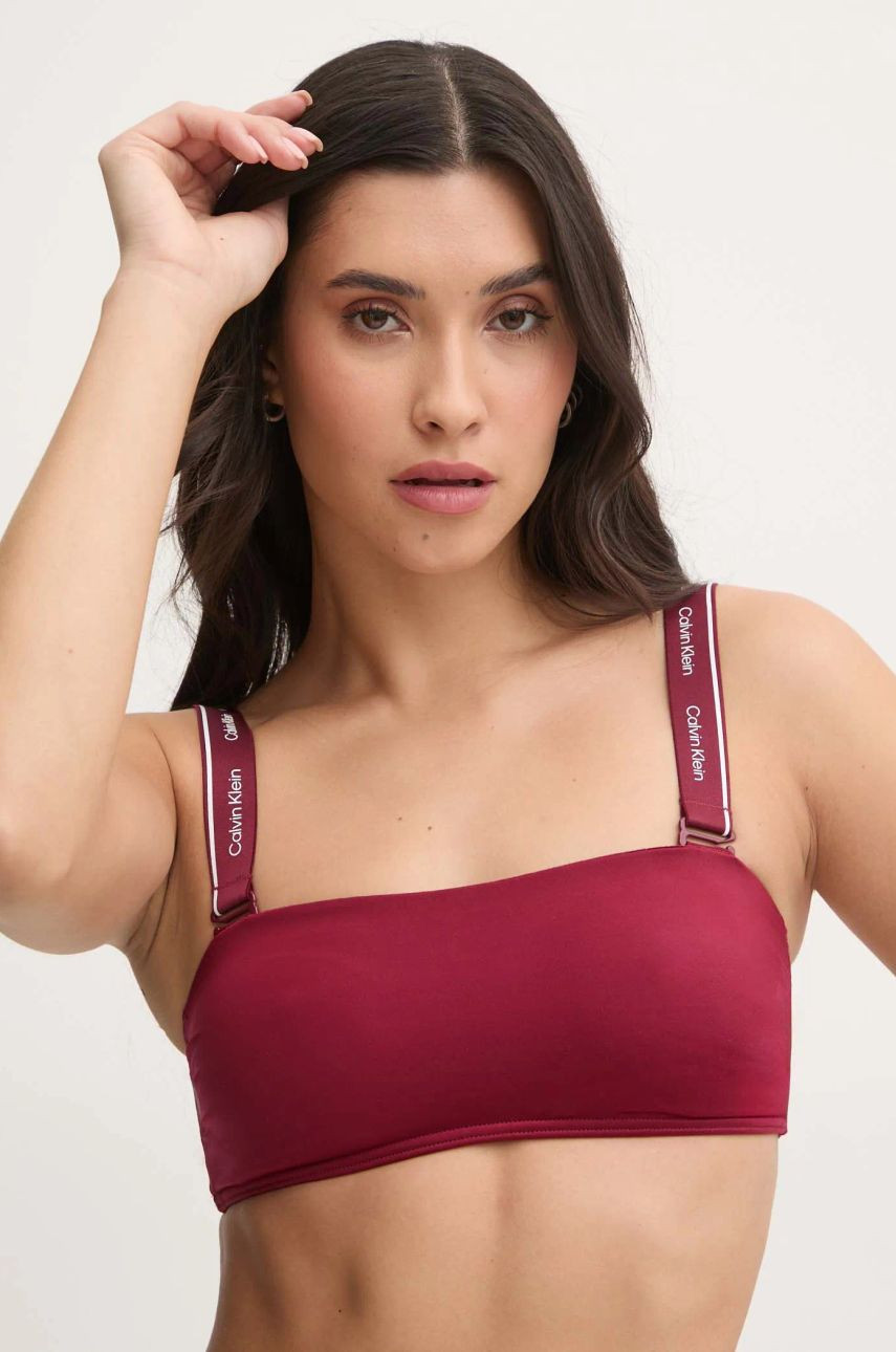 Plavková podprsenka Calvin Klein bordová farba, jemne vystužený košík, KW0KW02731