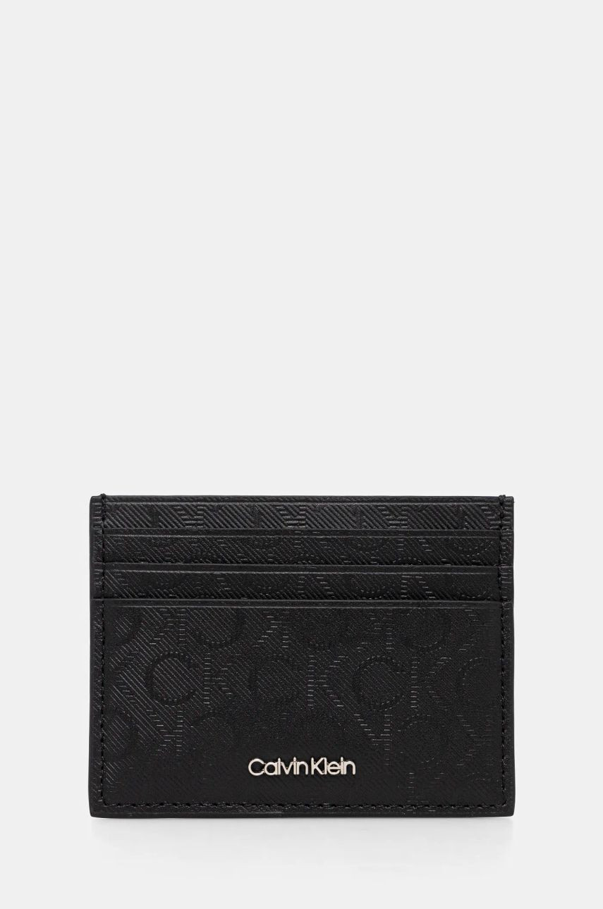Kožené puzdro na karty Calvin Klein čierna farba, K50K512701