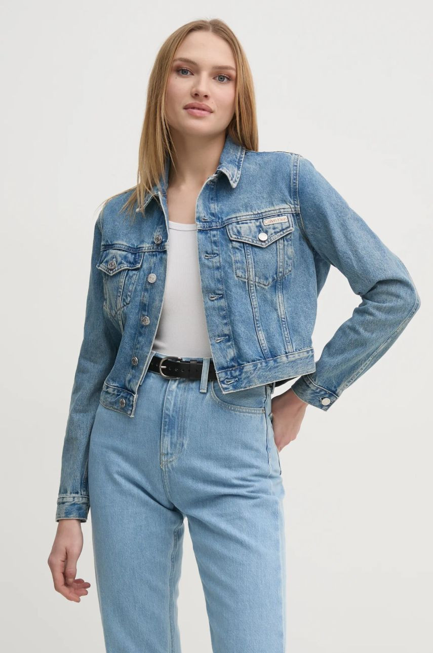 Rifľová bunda Calvin Klein Jeans dámska, prechodná, J20J224542