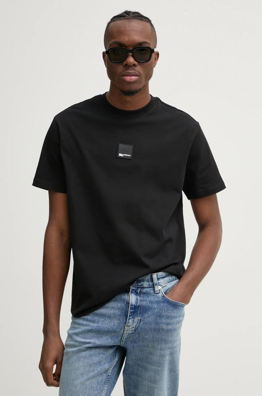 Bavlnené tričko Karl Lagerfeld Jeans pánske, čierna farba, s nášivkou, A1M17011