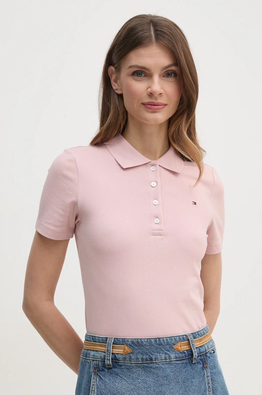 Polo tričko Tommy Hilfiger dámske, ružová farba, WW0WW43225