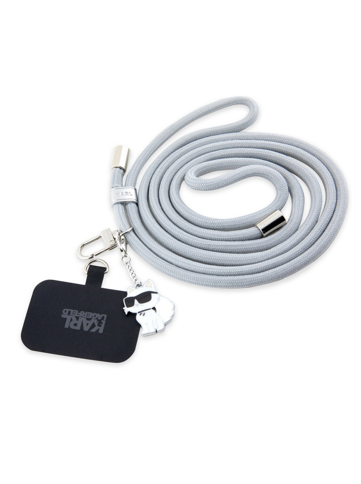 Karl Lagerfeld Universal Crossbody Popruh Cord and Choupette Pins Grey