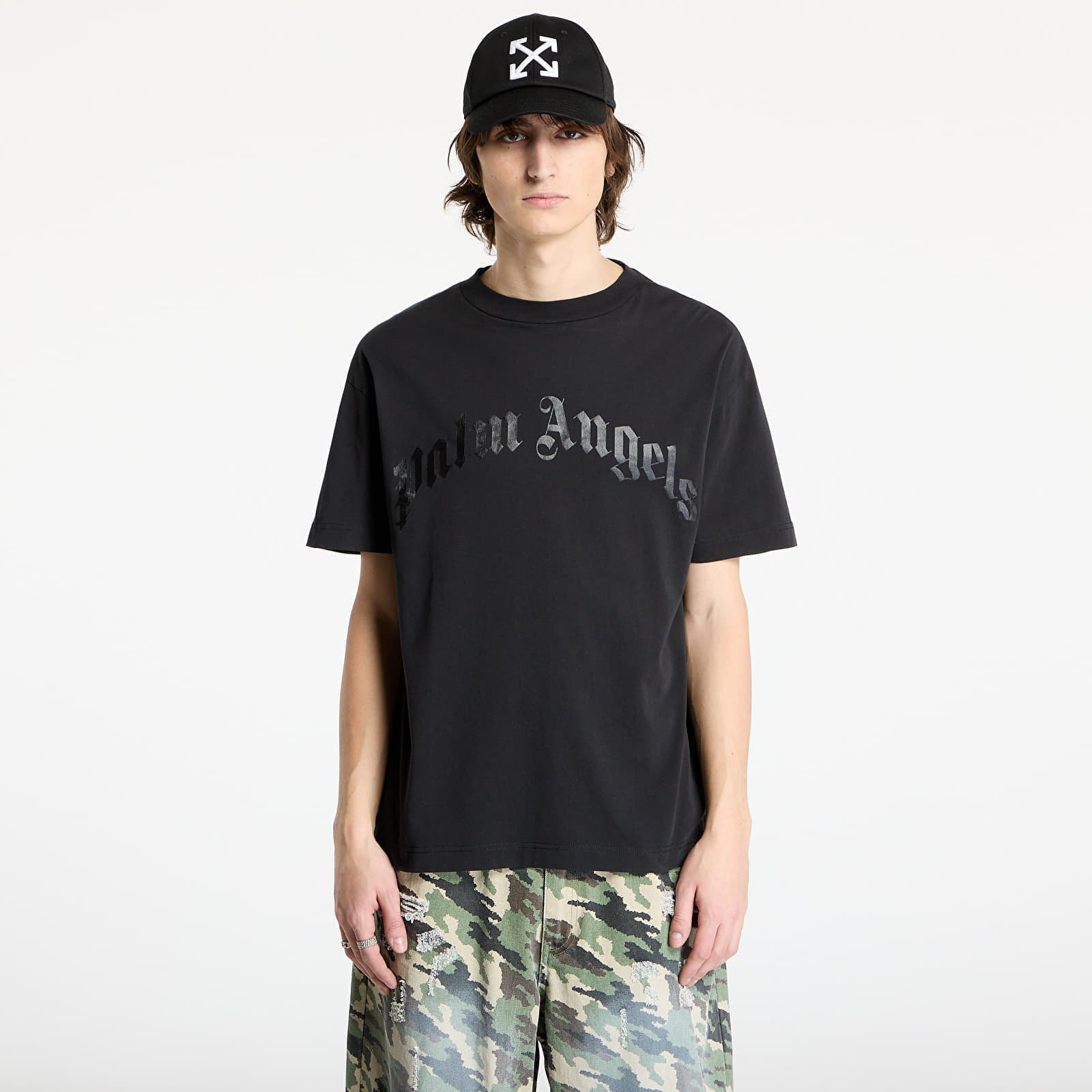 Tričko Palm Angels Curved Logo Tee Black/ Black XS