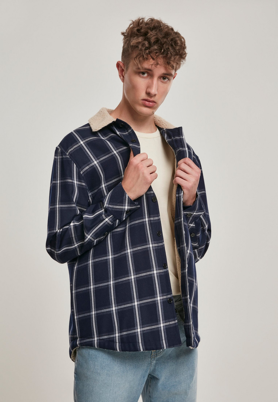 Sherpa Lined Shirt Jacket Nautical/wht