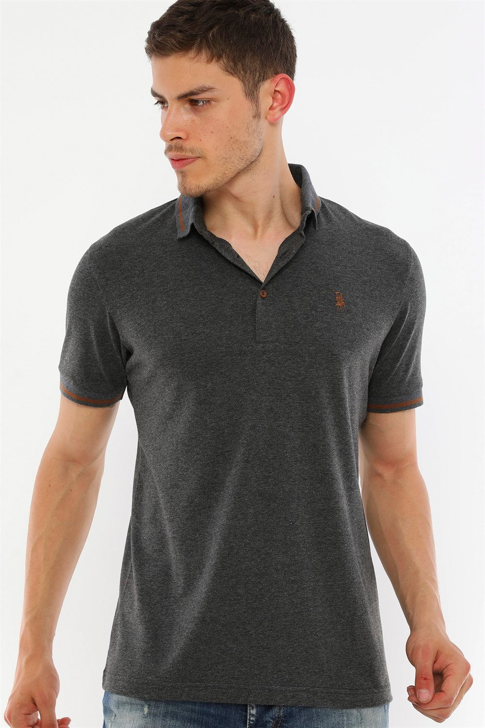 T8586 DEWBERRY MEN'S POLO NECK T-SHIRT-BLACK
