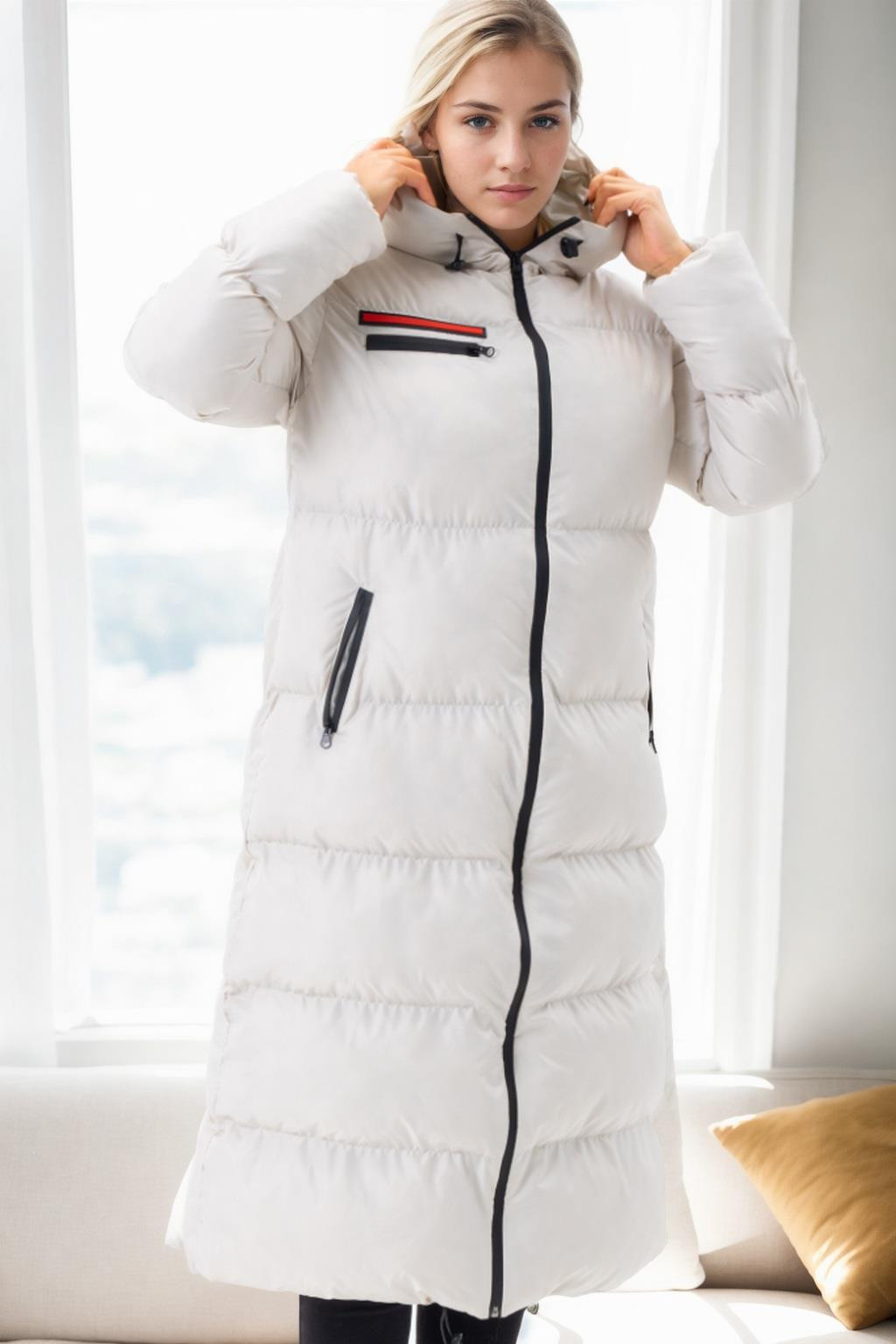 Z6756 DEWBERRY LADIES INFLATABLE COAT-BEIGE-1