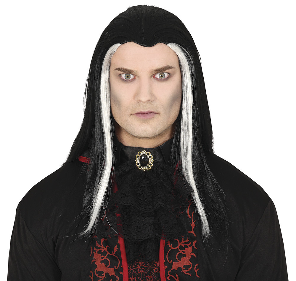 Guirca Čierna vampírska parochňa s bielymi pramienkami