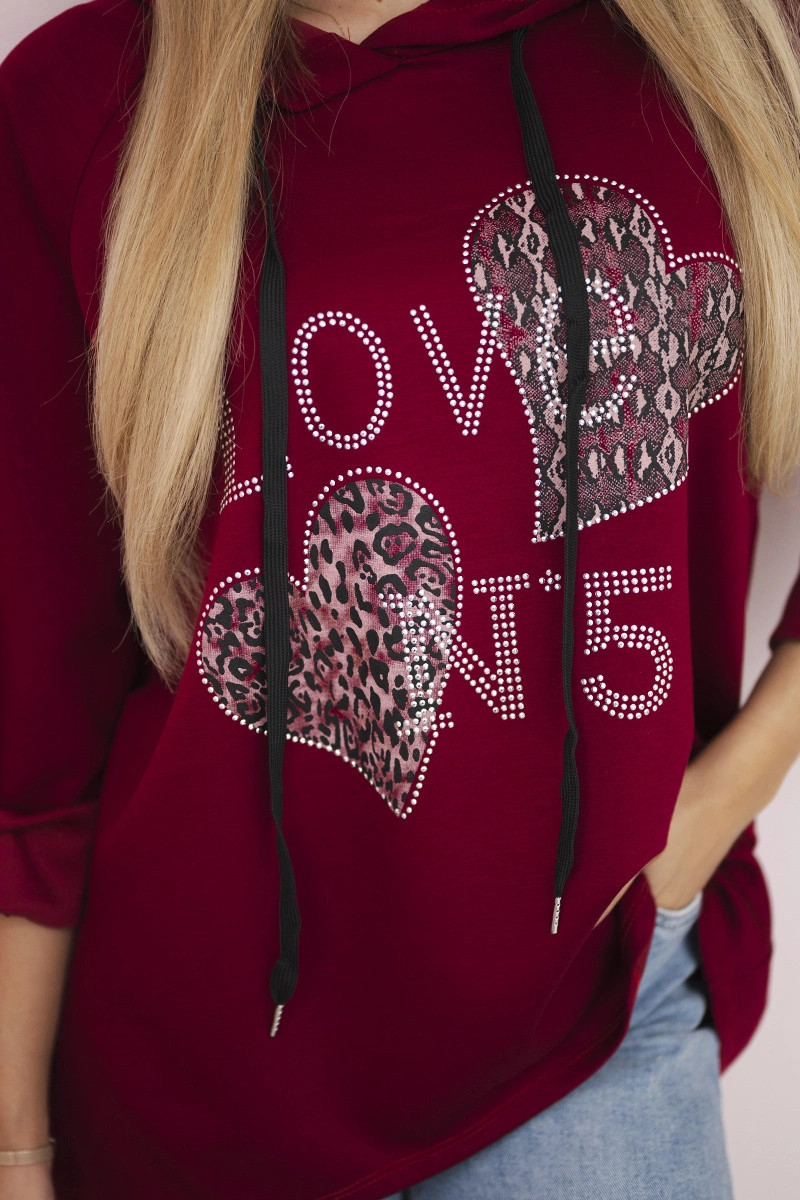 Nadrozmerná mikina z viskózy Love Burgundy UNI