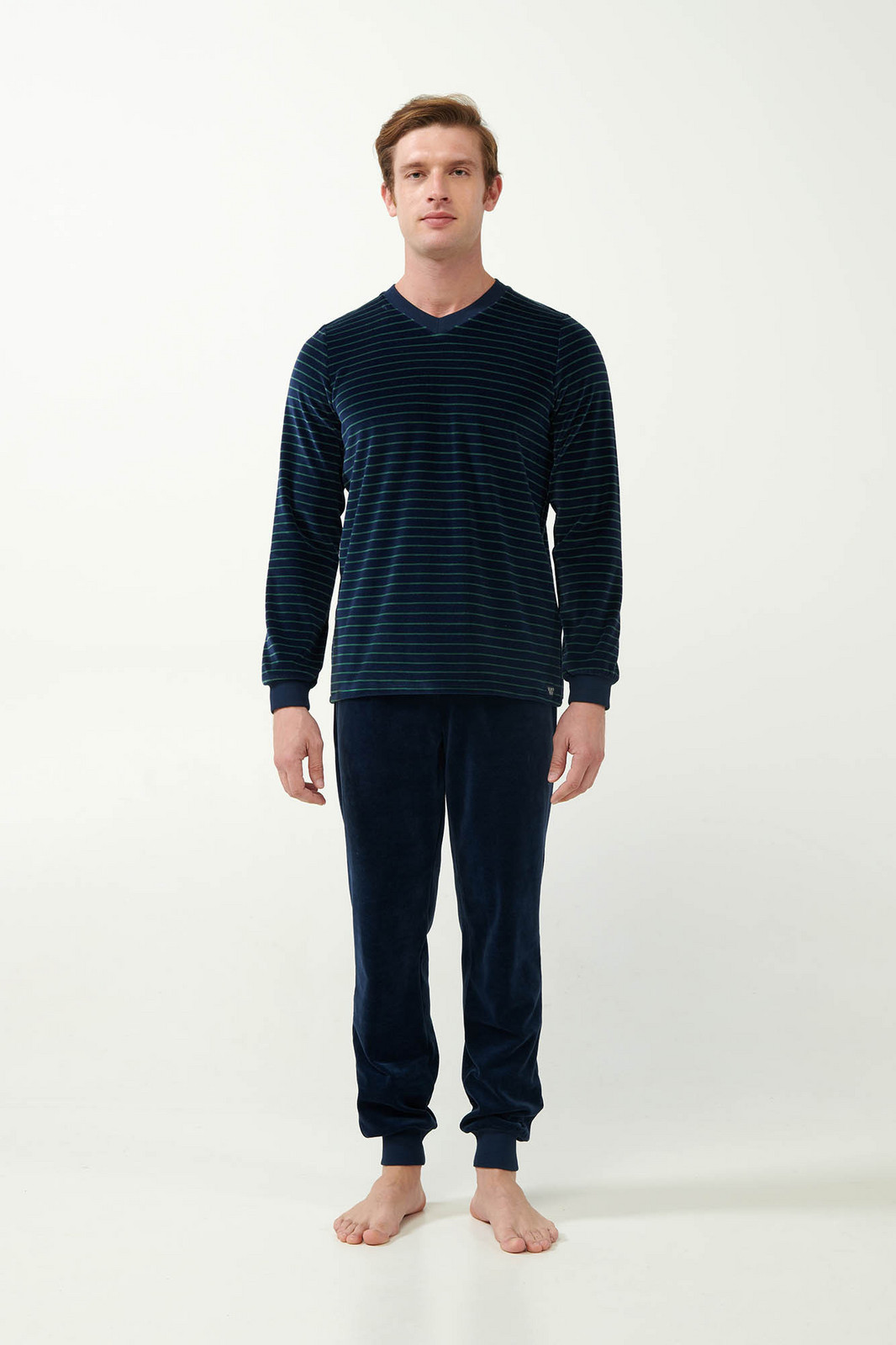 Vamp - Zamatové pruhované pyžamo 21710 - Vamp blue eclipse M