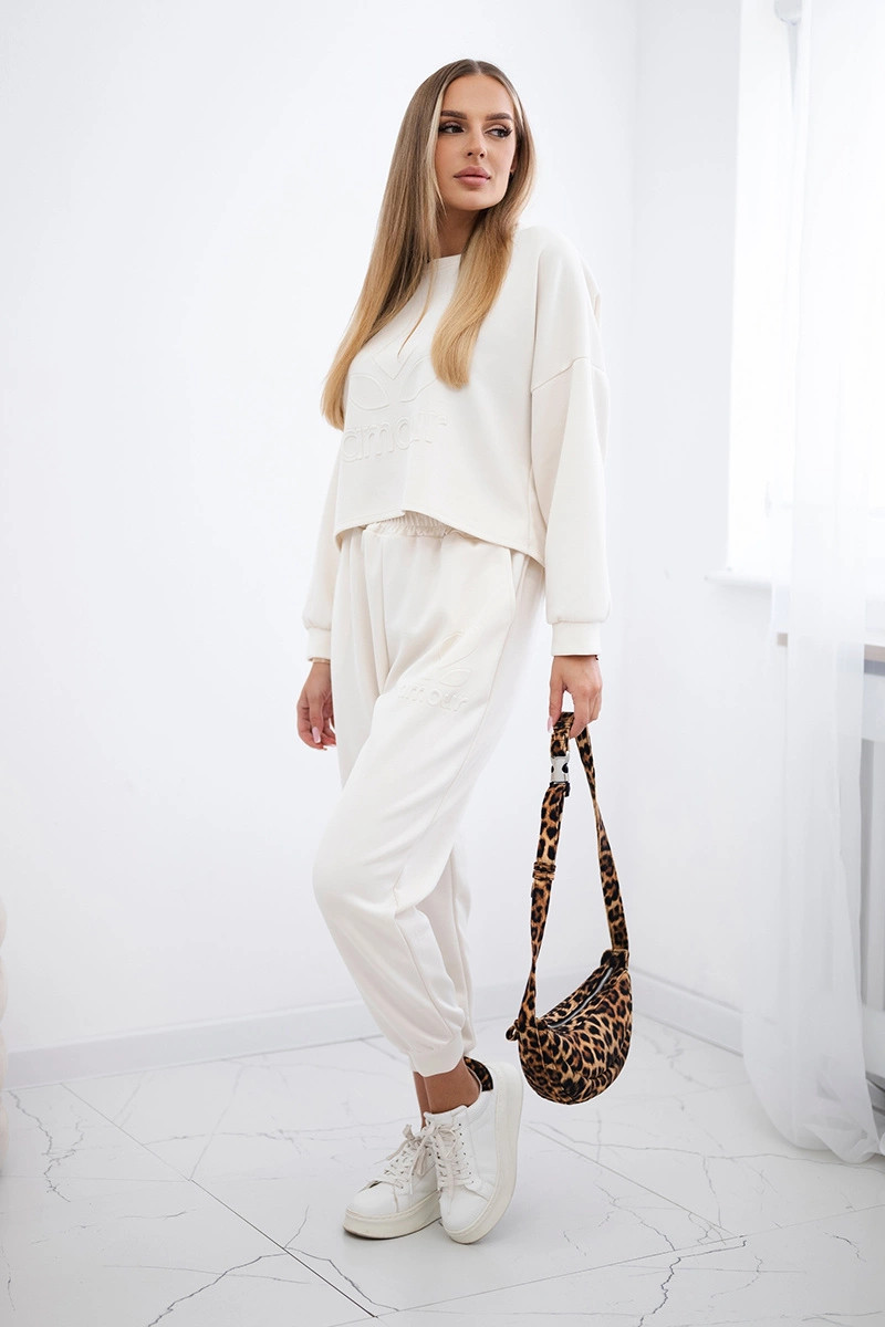 Viskózový set Amour tepláky + nohavice svetlá béžová UNI