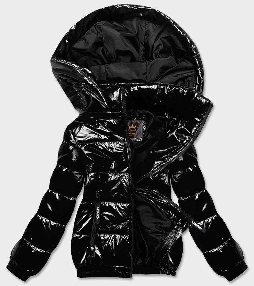 Čierna lesklá dámska bunda so sťahovacím lemom (LD7250) odstíny černé L (40)