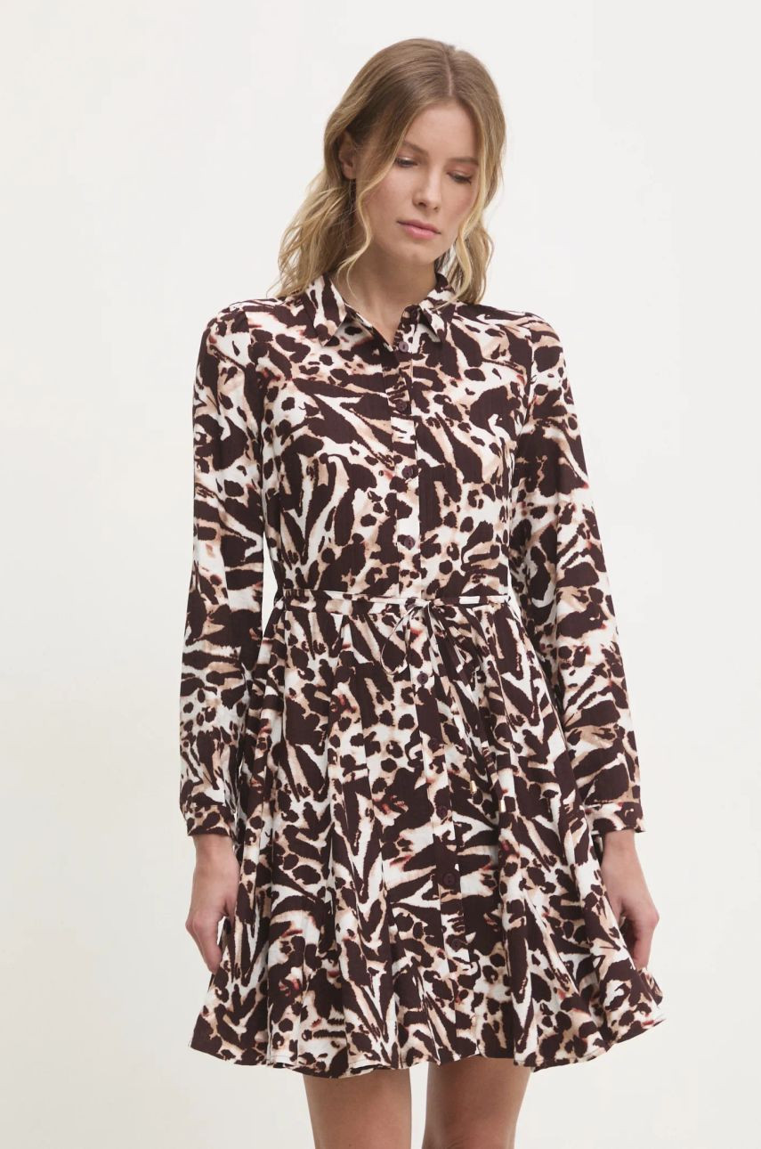 Ľanové šaty Answear Lab hnedá farba, mini, áčkový strih