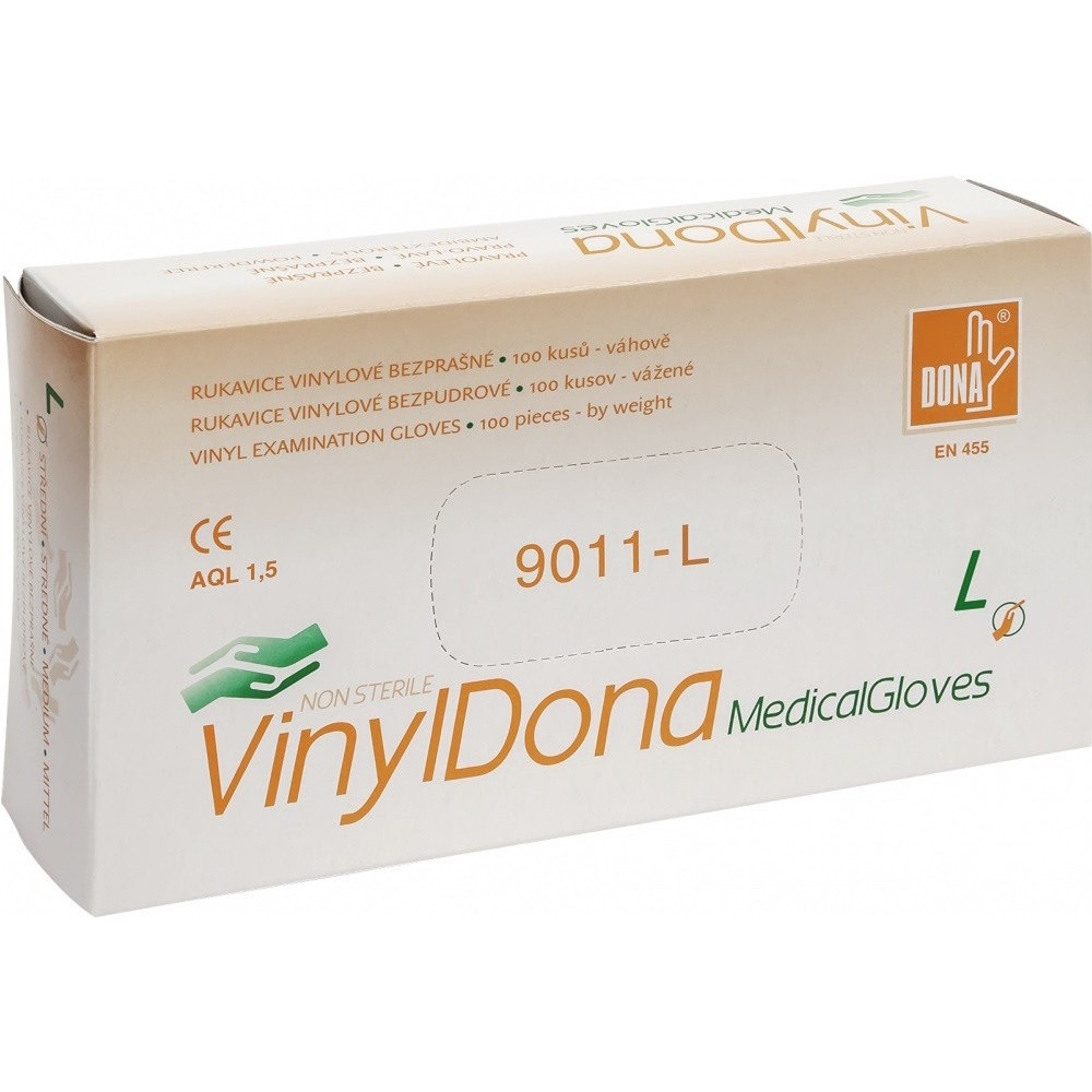 DONA Rukavice vyšetrovacie vinyl bezprašné veľkosť L 100 kusov